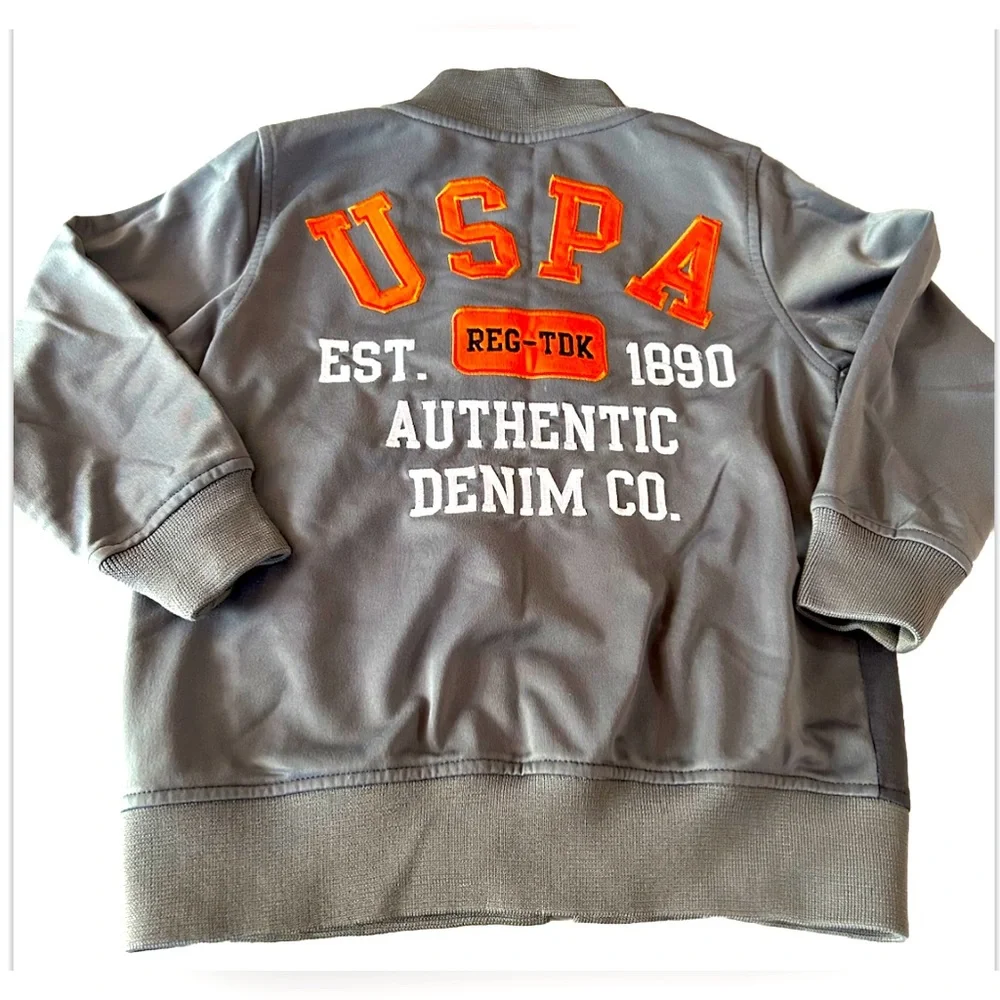 Vintage US Polo Assn Kids Track Jacket Gray Orange Y2K Spellout Size 4 Unisex